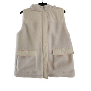 Chicos Sherpa Fleece Vest Size 3 / US 16 Cream Full Zip Hood Pockets